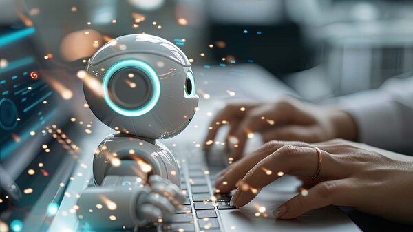 Eine Person, die über einen Chatbot mit einer künstlichen Intelligenz interagiert