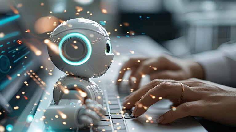 Eine Person, die über einen Chatbot mit einer künstlichen Intelligenz interagiert