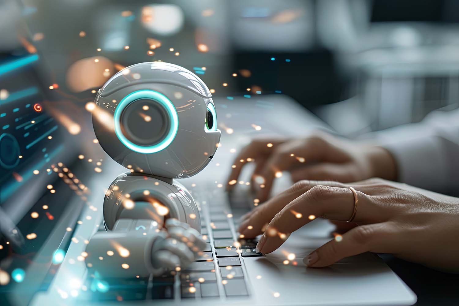 Eine Person, die über einen Chatbot mit einer künstlichen Intelligenz interagiert